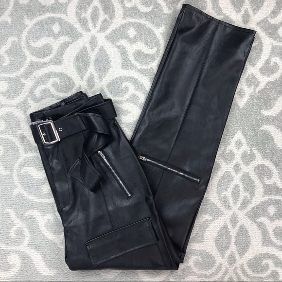 Missguided Chic Vegan Leather Belted High-Rise Straight Leg Pants Size 6 - Picture 9 of 10